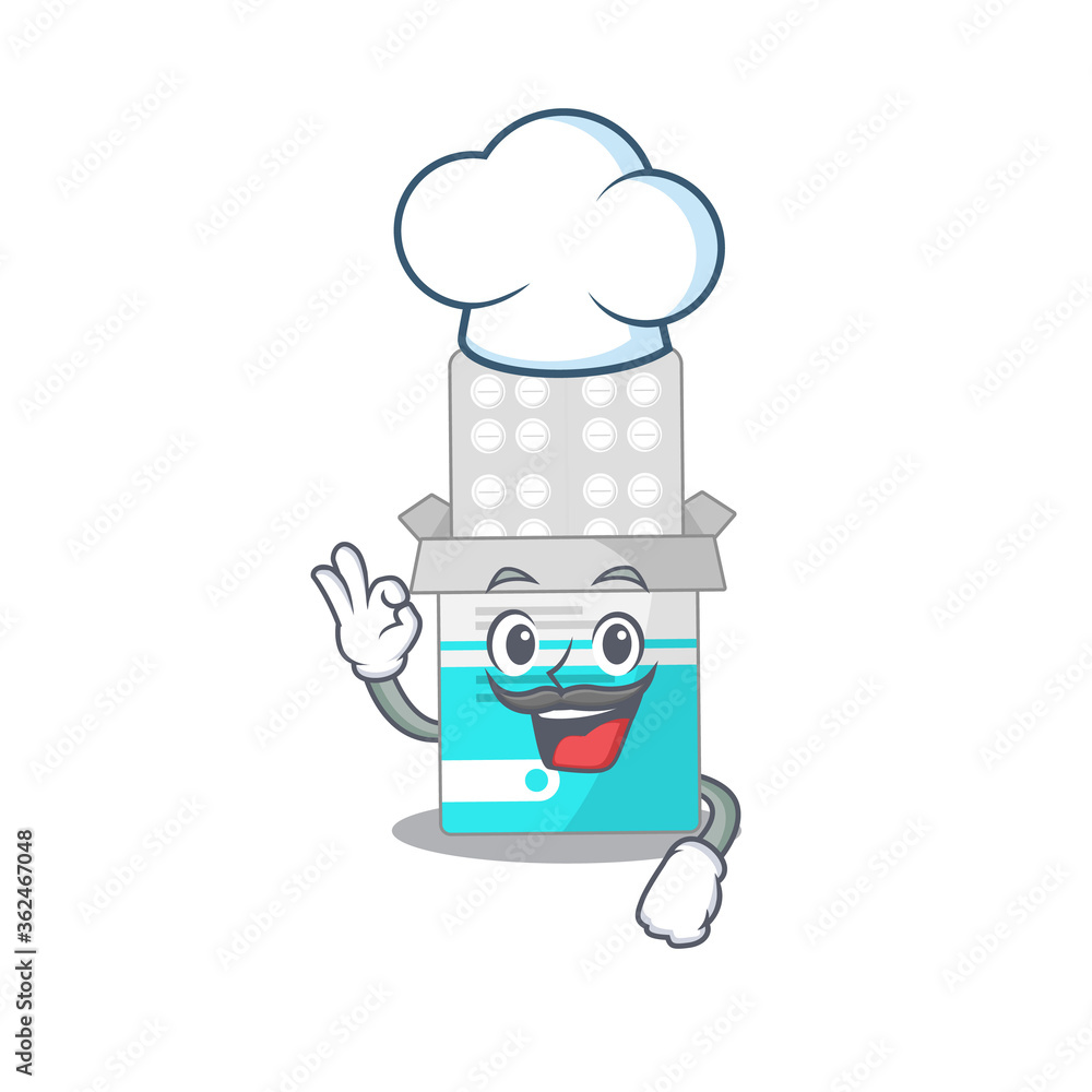 Sticker medical medicine bottle chef cartoon drawing style wearing iconic chef hat