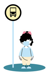 girl with mask on stop bus