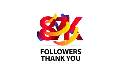 87K,87.000 Followers Thank you logo Sign Ribbon Gold space Red and Blue, Yellow number vector illustration for social media, internet - vector
