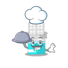mascot character style of medical medicine bottle chef serving dinner on tray