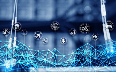 IOT internet of things digital technology concept. Server room background.