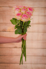 Close up of a bouquet of Esperance roses variety, studio shot, pink flowers