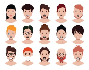 User avatars, avatars with empty faces and heads for social network ( Male and female faces )