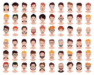 User avatars, avatars with empty faces and heads for social network ( Male and female faces )