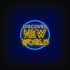 Fototapeta na wymiar Discover New World Neon Signs Style Text vector