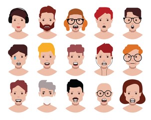 User avatars, avatars with empty faces and heads for social network ( Male and female faces )