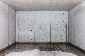 Perspective of Empty white basement concrete room.