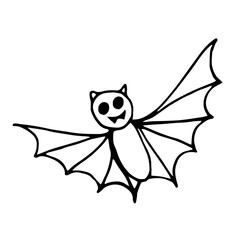 bat hand drawn in doodle style. vector, scandinavian, monochrome. single element for design card, sticker. animal, halloween
