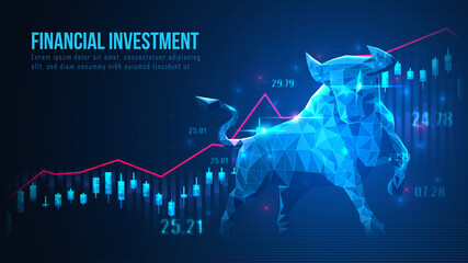 Concept art of Bullish in futuristic idea suitable for Stock Marketing or Financial Investment