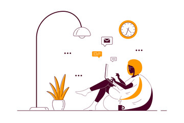 Young black woman with laptop sitting in chair bag