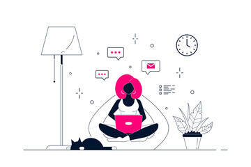 Young black woman with laptop sitting in chair bag