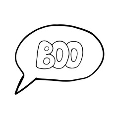 lettering boo in a bubble hand drawn in doodle style. vector, scandinavian, monochrome. single element for design, sticker, halloween decor