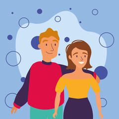 woman and man avatar friends vector design