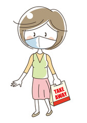 テイクアウェイ・マスク女性（持ち帰りイメージ）