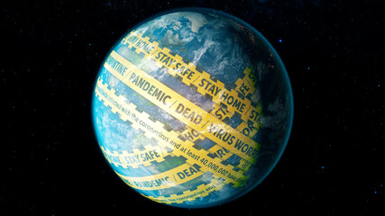 Yellow Warning Tape the Global Outbreak Worldwide