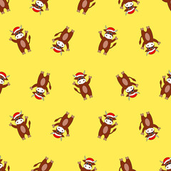 Naklejka premium Seamless pattern with cartoon bull in santa hat. Vector illustration.