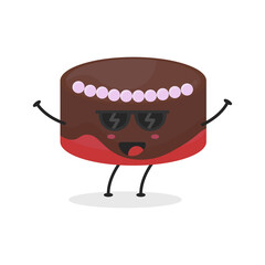 Cute flat cartoon birthday cake illustration. Vector illustration of cute birthday cake with a smiling expression. Cute cake mascot design