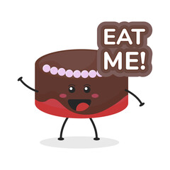 Cute flat cartoon birthday cake illustration. Vector illustration of cute birthday cake with a smiling expression. Cute cake mascot design