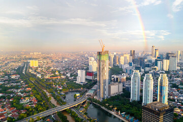 Beautiful rainbow on the Jakarta skyline