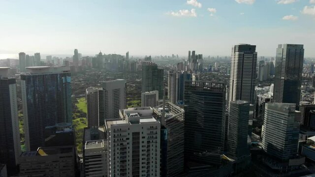 Aerial view from BGC to Makati. Cityscape horizon. High point of view