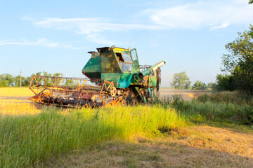 combine harvester working in a field