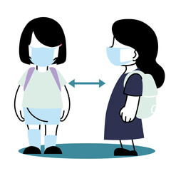 distancing children with masks at school