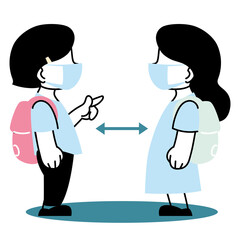 distancing children with masks at school