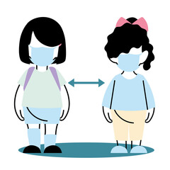 distancing children with masks at school