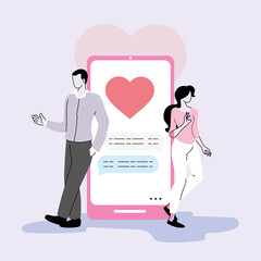 man and woman chatting on the Internet, online dating, virtual relationships