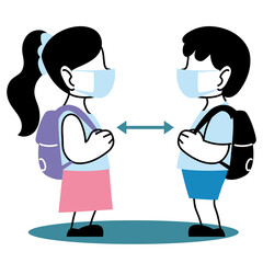 distancing children with masks at school