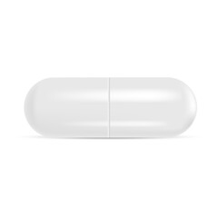 Realistic 3d white medical pill with soft shadow. Vector
