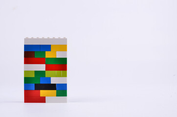 Fototapeta na wymiar Toy brick system interlocking plastic bricks