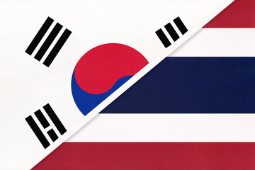 South Korea and Thailand or Siam, symbol of national flags from textile. Championship between two countries.