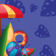 umbrella surfboard float and ball vector design