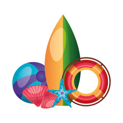 summer surboard ball float shells and star vector design