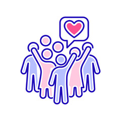 Group of volunteers color line icon. Non profit community. Charity, humanitarian aid concept. Outline pictogram for web page, mobile app, promo.