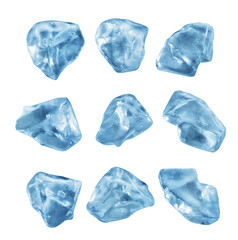 Fototapeta premium Set peaces of crushed ice cubes isolated on white with clipping path