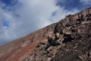 View of part of the crater of chaparrastique volcano in El Salvador, large rocks seen from its north face