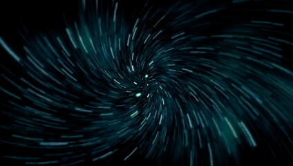 Abstract of warp or hyperspace motion in blue star trail.