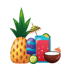 juice ice cream pineapple lemon and coconut cocktail vector design