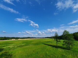 Fototapeta na wymiar Panorama z wieży widokowej na rozlewiskach w okolicach Białowieży w Polsce 06/2020