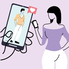 online dating, virtual relationship and online love, young couple of people meeting online