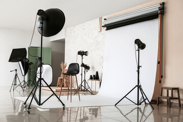 Interior of photo studio with modern equipment