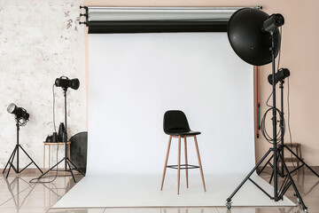 Interior of photo studio with modern equipment
