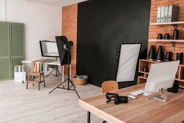Interior of photo studio with modern equipment