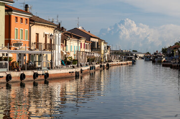 The port canal designed by Leonardo da Vinci and old town of Cesenatico on the Adriatic sea coast