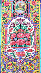 Tile wall in Nasir al-Mulk mosque (Pink mosque), Shiraz, Iran
