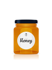 Glass mason jar of honey in modern flat vector illustration