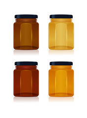 Glass mason jar of honey in modern flat vector illustration