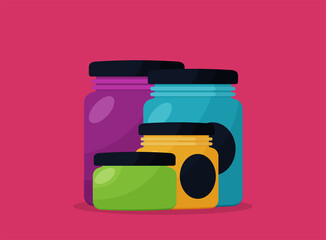 Vector set of flat homemade jam bottle template